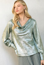 Load image into Gallery viewer, 5740-Metallic Cowl Neck Blouse-SAGE
