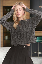 Load image into Gallery viewer, 5544-MINERAL Washed Sweater Top with Cut Edge-CHARCOAL

