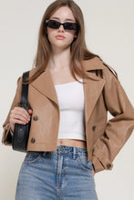 Load image into Gallery viewer, 6630- Faux Leather Short Trench Coat-TOFFEE
