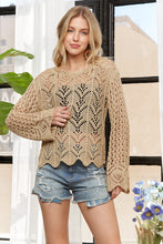Load image into Gallery viewer, 5979-Long Sleeves Round Neck Crochet Top-NATURAL
