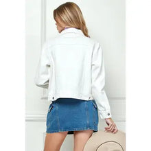 Load image into Gallery viewer, 6120- Cropped Denim Jacket with Asymmetric Seam-WHITE
