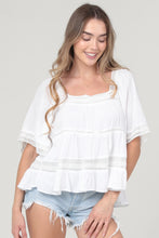 Load image into Gallery viewer, 5289- Lace Trim Square Neck Blouse-WHITE
