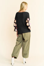 Load image into Gallery viewer, 5232-Crochet Multi Colored Granny Sleeve Sweater Top-BLACK
