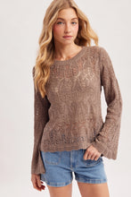 Load image into Gallery viewer, 6352- Boho Pointelle Open Knit Top Pullover-MUSHROOM
