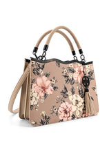Load image into Gallery viewer, 6552- Violette Vegan Leather Floral Print Crossbody Satchel-BEIGE
