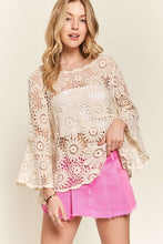 Load image into Gallery viewer, 5974-Bell Sleeve Crochet Top Blouse -NATURAL
