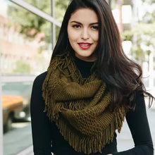 Load image into Gallery viewer, 5604-Pointelle Fringe Infinity Scarf
