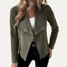Load image into Gallery viewer, 6434- Collared Vegan Suede Long Sleeve Jacket-OLIVE
