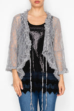 Load image into Gallery viewer, 6318- Sparkly Lace Cardigan with Ties and Ruffles -GREY
