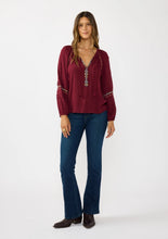 Load image into Gallery viewer, 5591-Embroidered Raglan Split Neck Blouse-BURGUNDY
