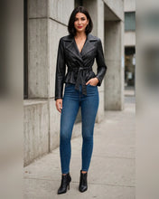 Load image into Gallery viewer, 6688- Leather Wrap Jacket-BLACK
