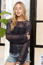 Load image into Gallery viewer, 5980-Long Sleeves Round Neck Crochet Top-NAVY
