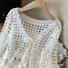 Load image into Gallery viewer, 6180- Crochet Cropped LACE UP TOP-WHITE
