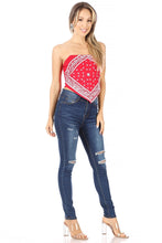 Load image into Gallery viewer, 4474-Paisley Print, Bandana Top with Clear Spaghetti Straps-RED
