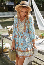 Load image into Gallery viewer, 4285-Long Sleeves Floral Ruffled Dress-BLUE
