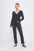 Load image into Gallery viewer, 5860-Cardigan with Contrast 3D Hearts-BLACK
