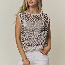 Load image into Gallery viewer, 6264- Scalloped Crochet Lace Top-BLACK
