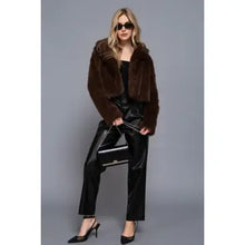 Load image into Gallery viewer, 6402- Long Sleeve  Faux Fur Cropped Jacket-COFFEE
