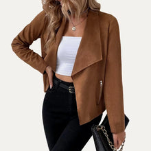 Load image into Gallery viewer, 5510- Collared Vegan Suede Long Sleeve Jacket-BROWN
