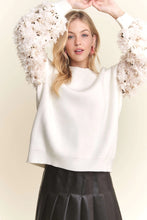 Load image into Gallery viewer, 4768-FAUX FUR SEQUIN SLEEVES SWEATER TOP-CREAM
