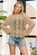 Load image into Gallery viewer, 5979-Long Sleeves Round Neck Crochet Top-NATURAL
