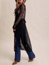 Load image into Gallery viewer, 6615-Bohemian Sheer Lace Ruffle Duster-BLACK
