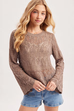 Load image into Gallery viewer, 6352- Boho Pointelle Open Knit Top Pullover-MUSHROOM
