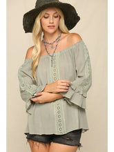 Load image into Gallery viewer, 5152-Lightweight Flowy Top with An Off Shoulder-OLIVE

