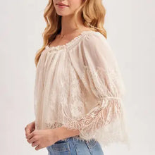 Load image into Gallery viewer, 6312- Wide Neck Ruffled Eyelash Lace Blouse -IVORY

