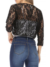 Load image into Gallery viewer, 4478-Lace Bolero Crochet Open Cardigan 3/4 Sleeve -BLACK
