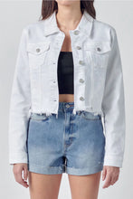 Load image into Gallery viewer, 4289-Uneven White Frayed Fitted Jacket
