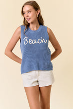 Load image into Gallery viewer, 5194-Round Neck Beach Sweater Tank Top - -BLUE
