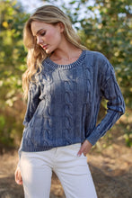 Load image into Gallery viewer, 6529-Mineral Washed Cable Knit Sweater-NAVY
