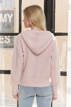 Load image into Gallery viewer, 4892 -BUTTON Up Hoodie Ribbed Cuffs Sweater-pink
