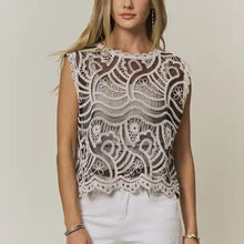 Load image into Gallery viewer, 6264- Scalloped Crochet Lace Top-BLACK
