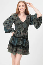 Load image into Gallery viewer, 6603- V Neck Smocked Bell Sleeve dress-GREEN
