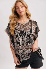 Load image into Gallery viewer, 6363- Mesh Embroidered Crochet Top-BLACK

