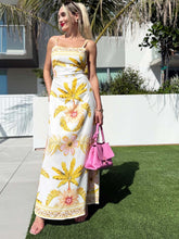 Load image into Gallery viewer, 4969-Tropic Island Floral Print Paradise Resort Dress-WHT/YEL
