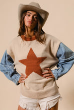 Load image into Gallery viewer, 4503-STAR PRINTED SWEATER TOP WITH DENIM SLEEVES
