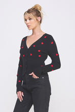Load image into Gallery viewer, 5860-Cardigan with Contrast 3D Hearts-BLACK
