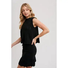 Load image into Gallery viewer, 6313- Knit Sweater Drawstring Mini Skirt with Lining-BLACK
