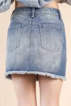 Load image into Gallery viewer, 5848-Jean Side Stud Detail Washed Denim Mini Skirt-BLUE
