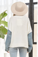 Load image into Gallery viewer, 5546-KNIT Sweater with Denim Long Sleeves-IVORY
