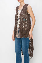 Load image into Gallery viewer, 5370-All Crochet High-Low Vest -BROWN
