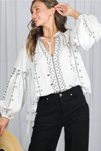 Load image into Gallery viewer, 5937-Bohemian Embroidered Split Neck Cotton Blouse Top
