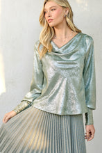 Load image into Gallery viewer, 5740-Metallic Cowl Neck Blouse-SAGE
