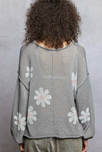Load image into Gallery viewer, 5799- POL Balloon Sleeve Floral Print Thin Sweater -GREY
