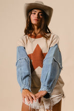 Load image into Gallery viewer, 4503-STAR PRINTED SWEATER TOP WITH DENIM SLEEVES
