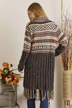 Load image into Gallery viewer, 4651- Fringe Hem Aztec Cardigan-BLACK
