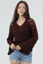 Load image into Gallery viewer, 6602- V Neck Pullover with Flare Sleeve-DRK FIG
